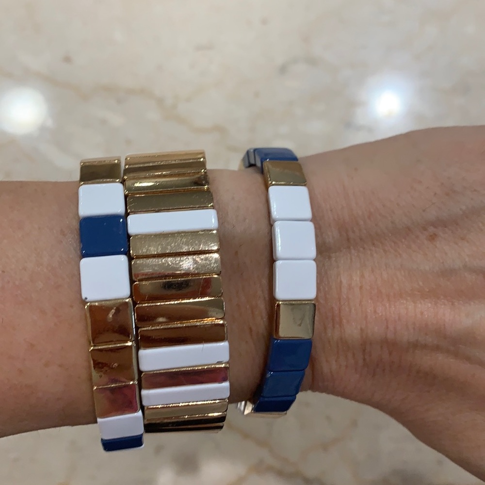 Elastic Ceramic And Gold Stackable Bracelets - image 1